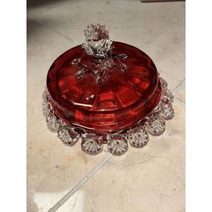 Hand Blown Vintage Cranberry Glass With Lid Glass 7”